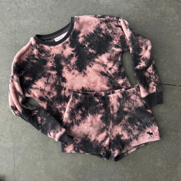 Vintage Y2K Abercrombie Kids Tie Dye Fleece Sweatshirt & Short Sleep Set 11/12 - Picture 1 of 8
